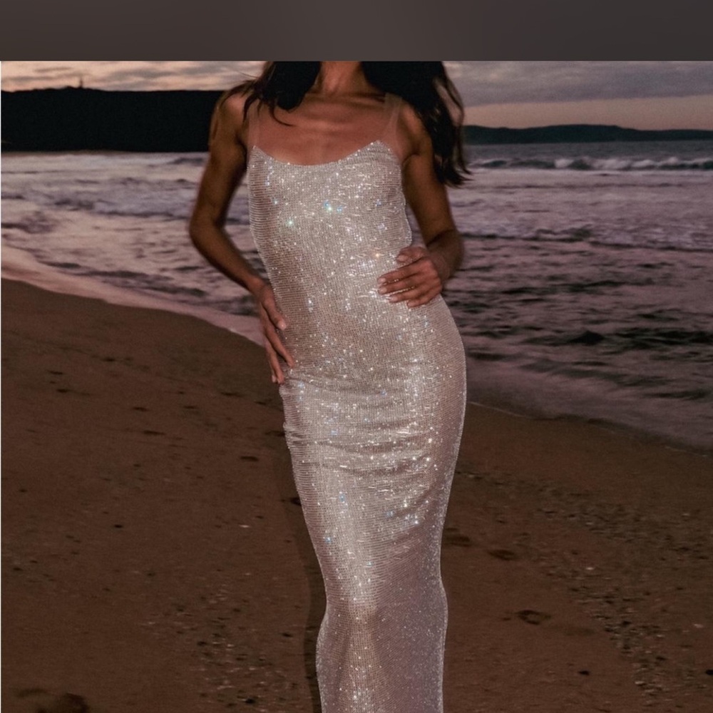 Meshki Glitter Slip Maxi Dress in Champagne Sparkle